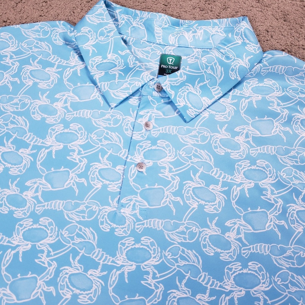 Pro Tour Coolplay Golf Polo Shirt Mens 3X Blue Crab Lobster AOP Performance